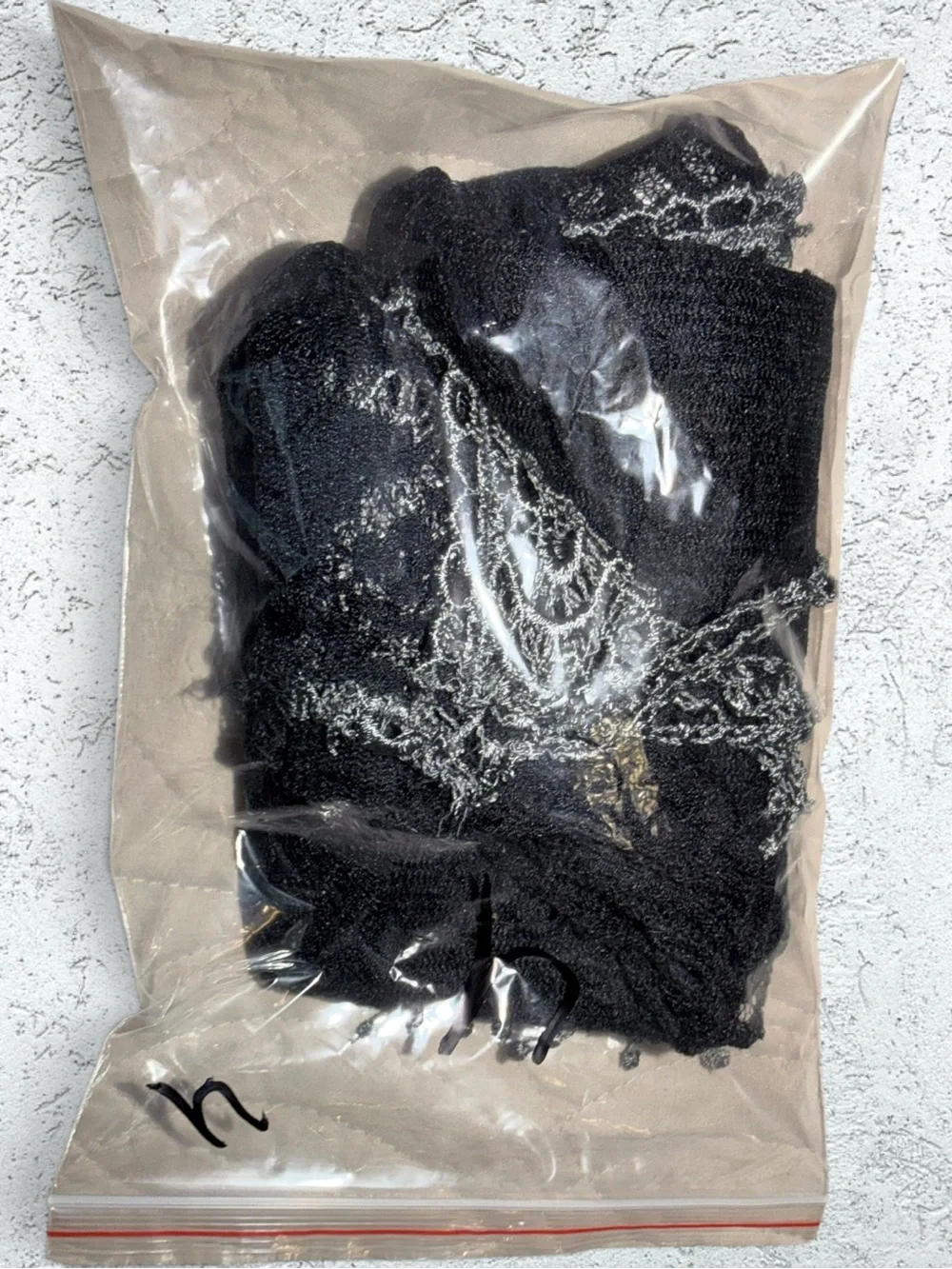 🌻Black Lacey Scarf with Gray Fringe